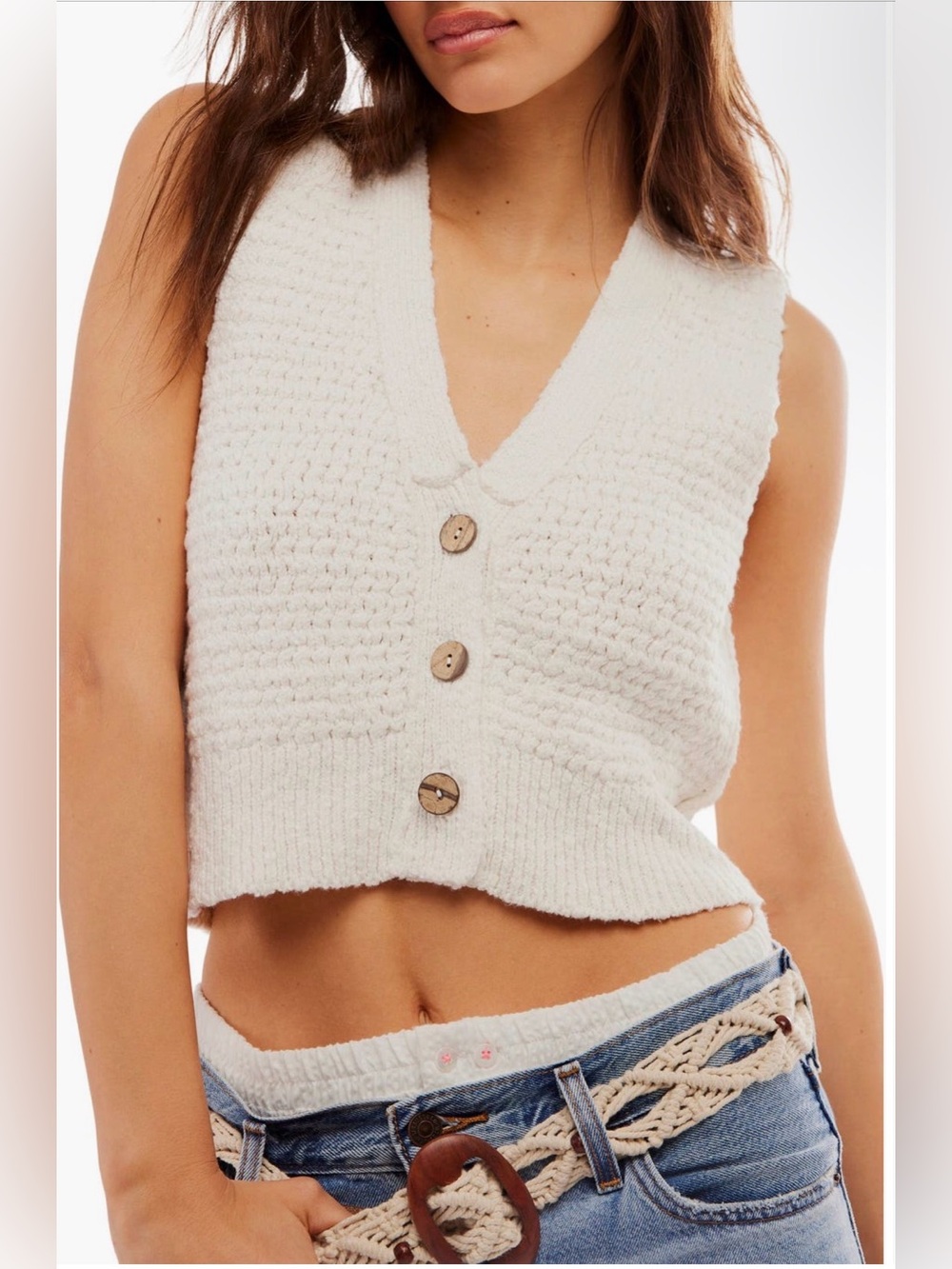 Free People We The Free Ava Sweater Vest Sugar Straw Small NWOT